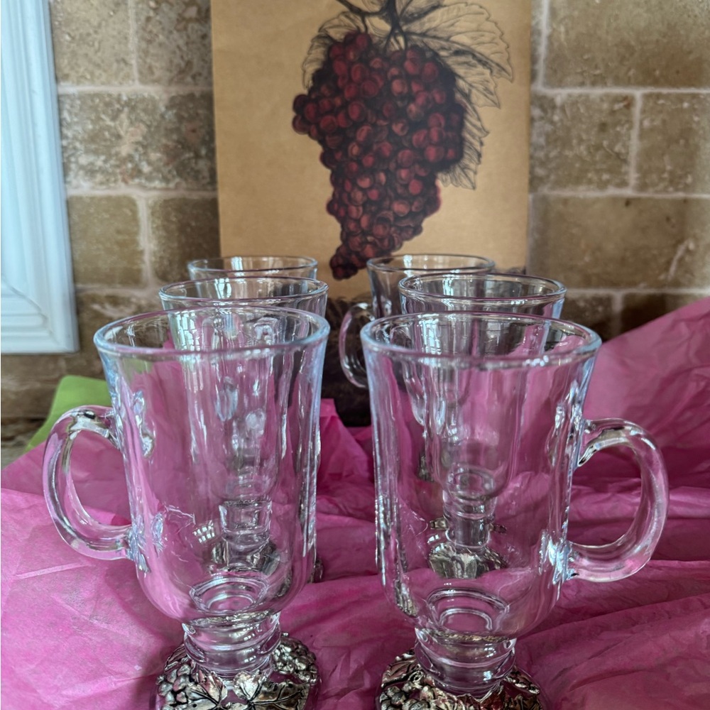 Arthur Court Glass Mugs with Silver Accents